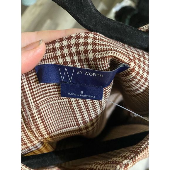 W by Worth Rust Red Cream Checked V-Neck Midi Dress, Size 6 - Picture 10 of 13